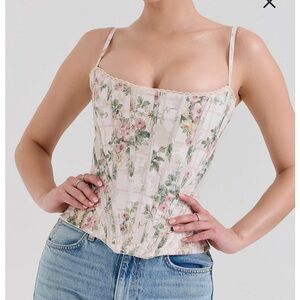 House of CB Floral Corset Camisole in Cream and Pink